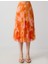 Turuncu Normal Bel Piliseli Çiçek Desenli Mesh Örme Midi Etek 4