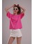 Kadın Pembe Oversize Tişört - Let It Go Baskılı 3