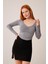 Geniş Yaka Gri Basic Body Bluz 5