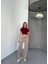 Osy Modal Yumuşak Dokulu Kumaş Nakış Işlemeli Rahat Bol Paça Eşofman Pantalon - Bej 1