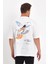 Erkek Melek Baskılı Oversize T-Shirt - Beyaz 1