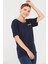 Kadın Yakası Simli T-Shirt Lacivert 1