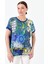 Kadın Sıfır Yaka Önü Desenli Penye T-Shirt 23712 Saks 1