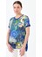 Kadın Sıfır Yaka Önü Desenli Penye T-Shirt 23712 Saks 3