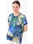 Kadın Sıfır Yaka Önü Desenli Penye T-Shirt 23712 Saks 5