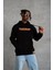 Erkek Armalı Baskılı Kapüşonlu Sweatshirt - Siyah 2