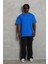 Oversize Düz Bisiklet Yaka T-Shirt - Mavi 1