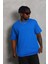 Oversize Düz Bisiklet Yaka T-Shirt - Mavi 2