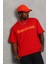 Oversize Baskılı Bisiklet Yaka T-Shirt - Kırmızı 3