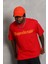 Oversize Baskılı Bisiklet Yaka T-Shirt - Kırmızı 4