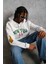 Erkek Baskılı Kapüşonlu Sweatshirt - Beyaz 5