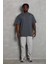 Oversize Düz Bisiklet Yaka T-Shirt - Füme 2