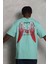 Oversize Baskılı Bisiklet Yaka T-Shirt - Mint Yeşili 5