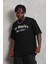 Oversize Baskılı Bisiklet Yaka T-Shirt - Siyah 3