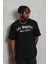 Oversize Baskılı Bisiklet Yaka T-Shirt - Siyah 4