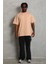 Oversize Düz Bisiklet Yaka T-Shirt - Bej 1