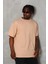 Oversize Düz Bisiklet Yaka T-Shirt - Bej 3