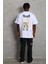 Oversize Baskılı Bisiklet Yaka T-Shirt - Beyaz 4