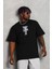 Oversize Baskılı Bisiklet Yaka T-Shirt - Siyah 1