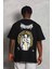 Oversize Baskılı Bisiklet Yaka T-Shirt - Siyah 5