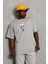 Oversize Baskılı Bisiklet Yaka T-Shirt - Gri 2