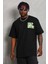 Oversize Baskılı Bisiklet Yaka T-Shirt - Siyah 2