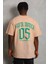 Oversize Baskılı Bisiklet Yaka T-Shirt - Bej 5