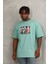 Oversize Baskılı Bisiklet Yaka T-Shirt - Mint Yeşili 2