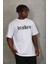 Oversize Baskılı Bisiklet Yaka T-Shirt - Beyaz 1