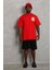 Oversize Baskılı Bisiklet Yaka T-Shirt - Kırmızı 3