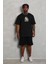Oversize Baskılı Bisiklet Yaka T-Shirt - Siyah 3