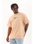 Oversize Baskılı Bisiklet Yaka T-Shirt - Bej 1