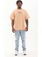 Oversize Baskılı Bisiklet Yaka T-Shirt - Bej 4