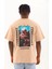 Oversize Baskılı Bisiklet Yaka T-Shirt - Bej 5