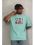 Oversize Baskılı Bisiklet Yaka T-Shirt - Mint Yeşili 3