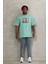 Oversize Baskılı Bisiklet Yaka T-Shirt - Mint Yeşili 4