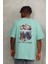 Oversize Baskılı Bisiklet Yaka T-Shirt - Mint Yeşili 5