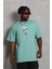 Oversize Baskılı Bisiklet Yaka T-Shirt - Mint Yeşili 1