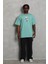 Oversize Baskılı Bisiklet Yaka T-Shirt - Mint Yeşili 3
