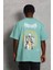 Oversize Baskılı Bisiklet Yaka T-Shirt - Mint Yeşili 5