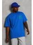 Oversize Baskılı Bisiklet Yaka T-Shirt - Mavi 1