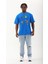 Oversize Baskılı Bisiklet Yaka T-Shirt - Mavi 4