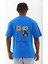 Oversize Baskılı Bisiklet Yaka T-Shirt - Mavi 5