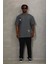 Oversize Baskılı Bisiklet Yaka T-Shirt - Füme 3