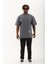 Oversize Baskılı Bisiklet Yaka T-Shirt - Füme 4