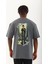 Oversize Baskılı Bisiklet Yaka T-Shirt - Füme 5