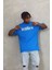 Oversize Baskılı Bisiklet Yaka T-Shirt - Mavi 2