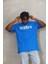 Oversize Baskılı Bisiklet Yaka T-Shirt - Mavi 3