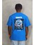 Oversize Baskılı Bisiklet Yaka T-Shirt - Mavi 5