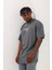 Oversize Baskılı Bisiklet Yaka T-Shirt - Füme 2